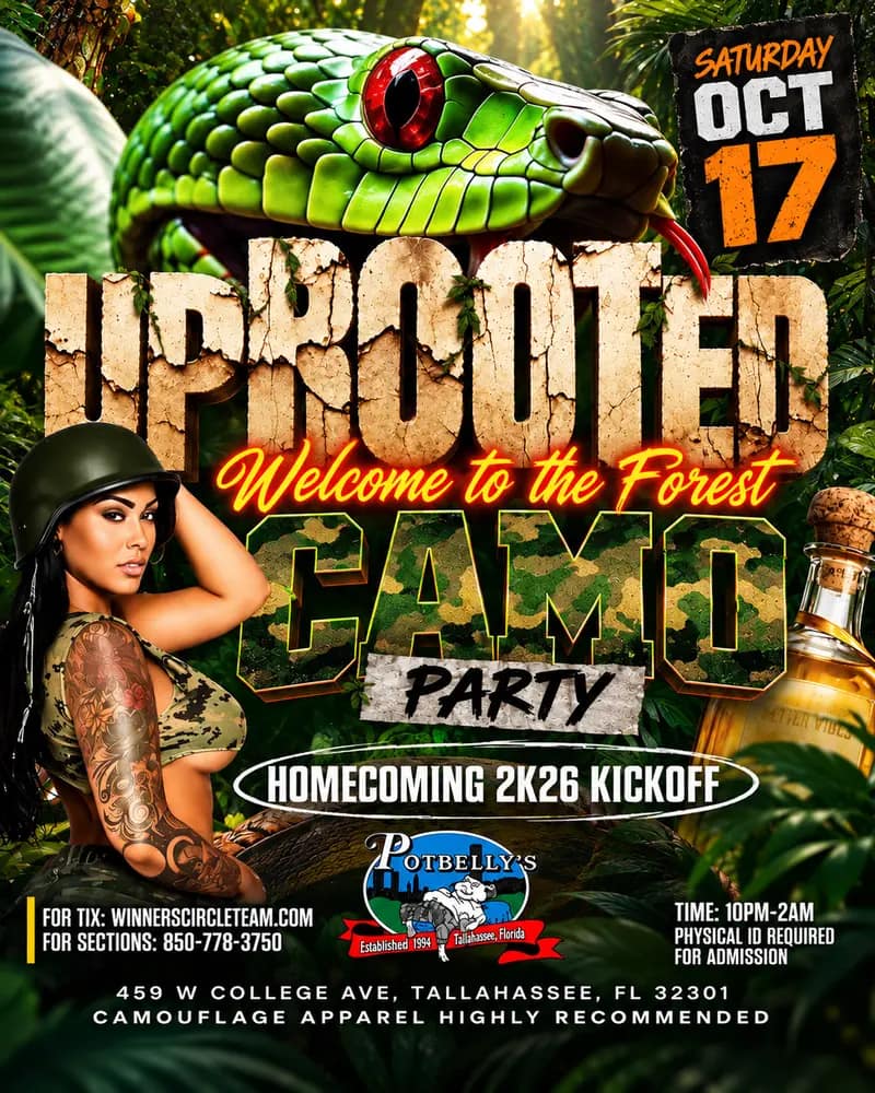 FAMU HOMECOMING KICK OFF- UPROOTED CAMO PARTY flyer